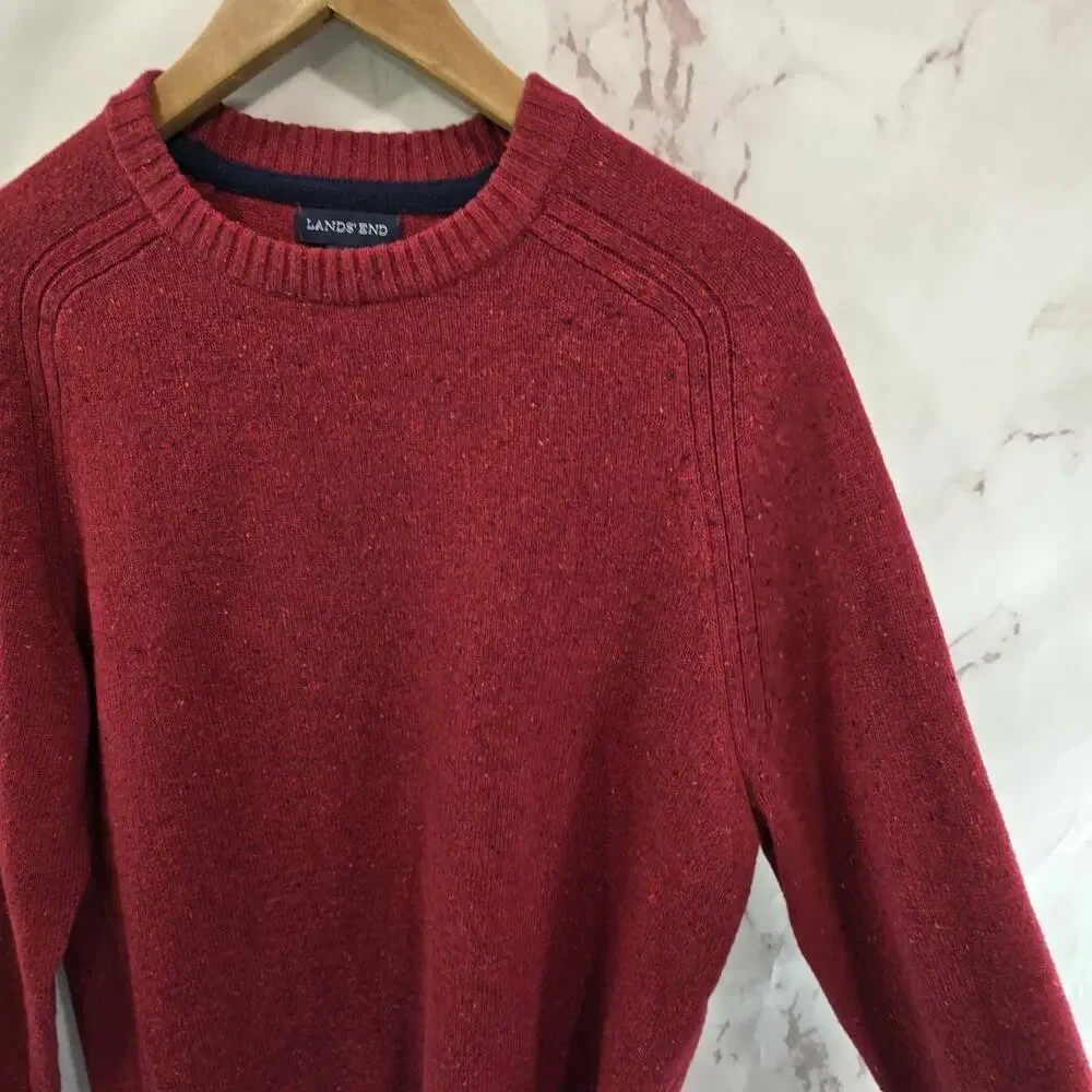 Lands End Sweater Mens Medium Red Lambswool Wool Vintage Crew Neck 90s